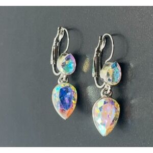 GIVENCHY CRYSTAL DROP SILVER TONE  EARRINGS -BRAND NEW ON CARD!